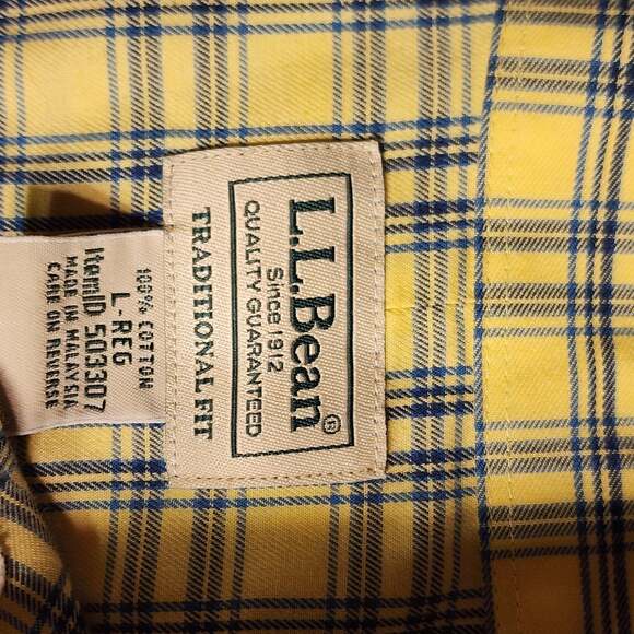 L.L. Bean Button Up Shirt Mens Large Yellow Check Traditional Fit - Picture 7 of 8